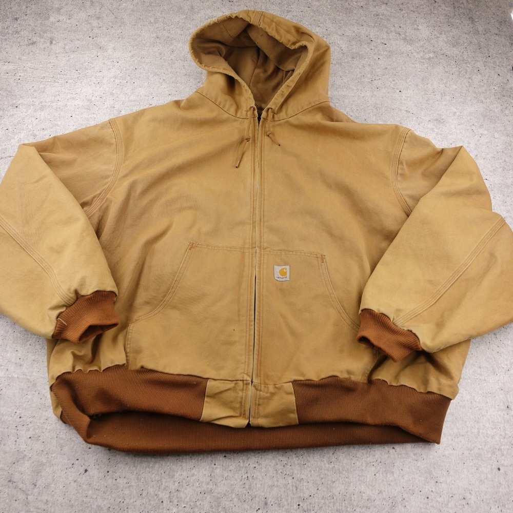 Vintage Carhartt J131 BRN Union Made USA Hooded Full Zip Jacket Mens 5XL? Lined